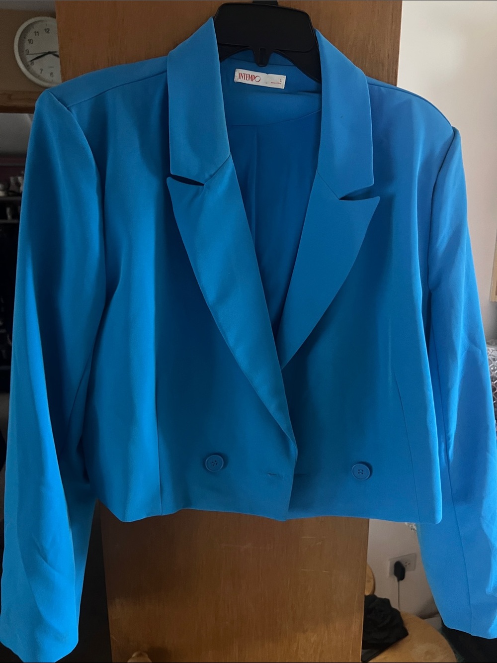 Intempo Women's Cropped Bright Blue Double-Breasted Blazer